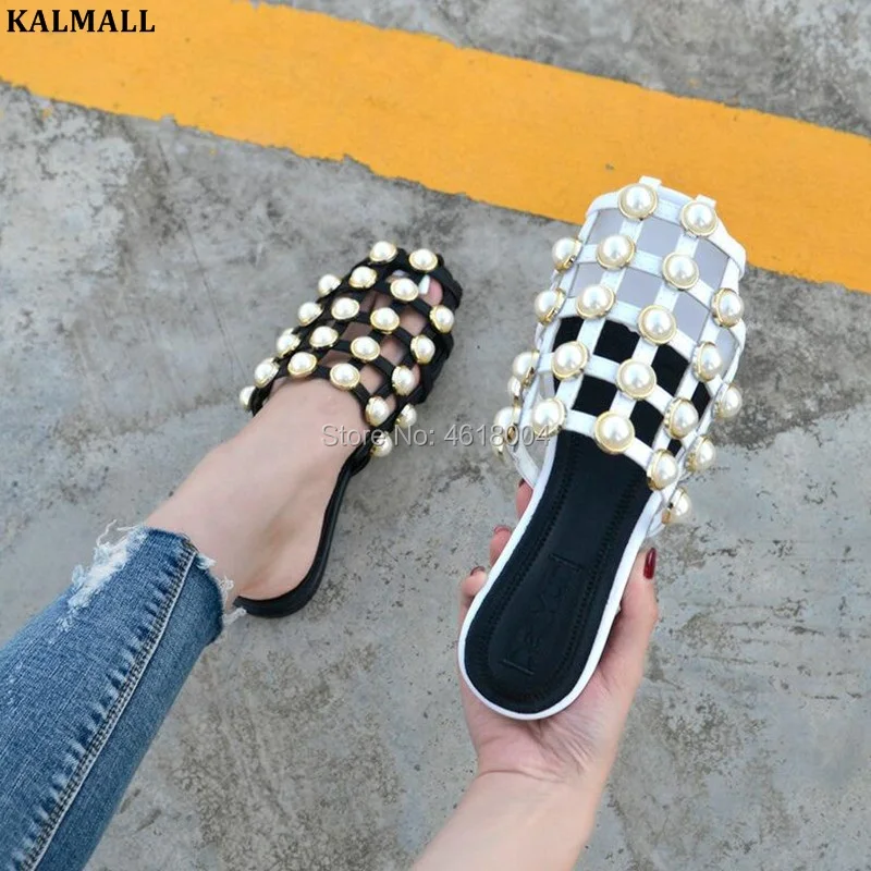 Шлепанцы KALMALL женские для пляжа повседневные сандалии с жемчугом гладиаторы мюли