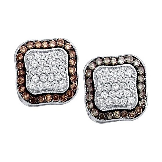 10 к SOLID WHITE GOLD 1 карат коньяк коричневый и белый натуральный серьги гвоздики с