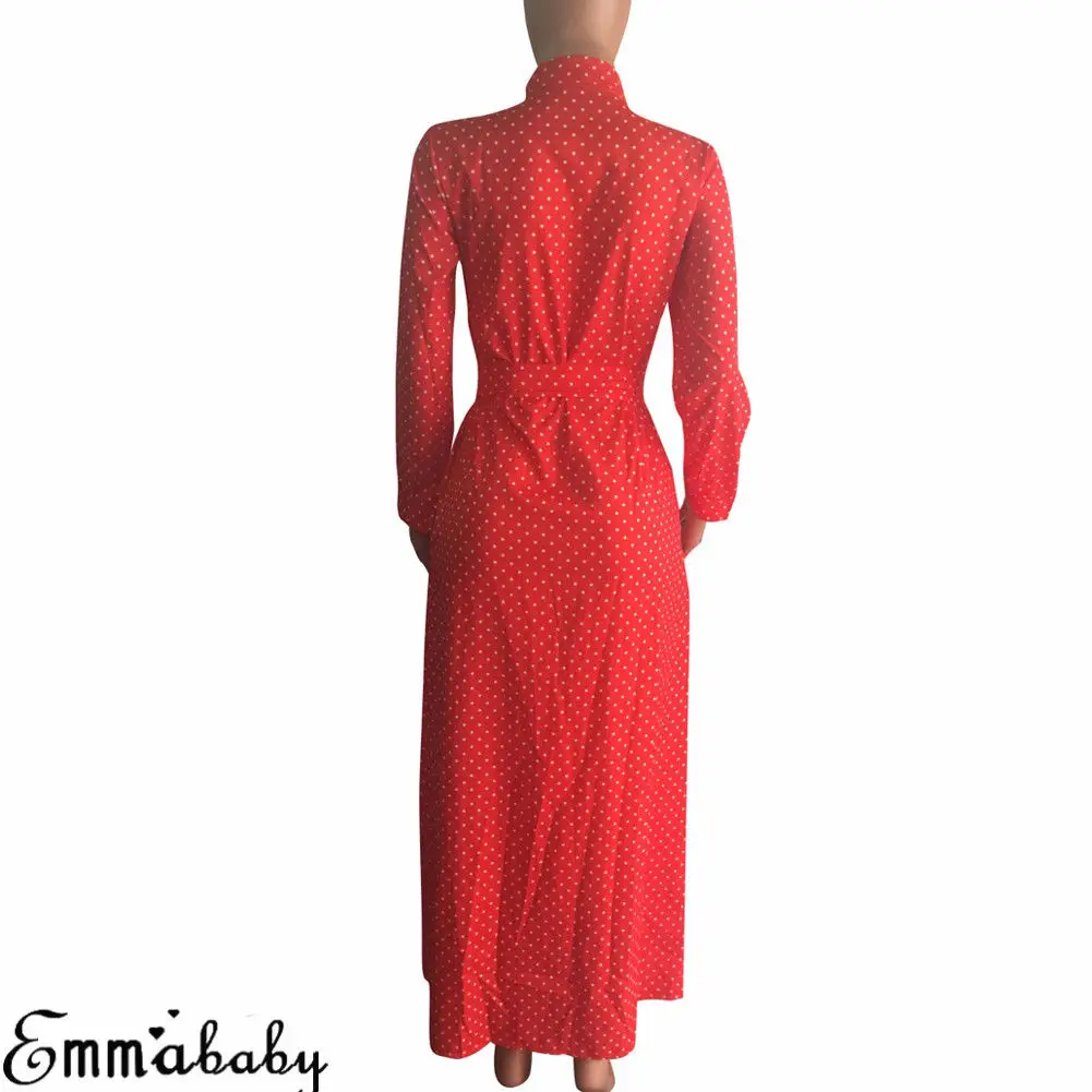 

Hirigin Maxi Dress 2019 New Vestidos Sexy Women Long Sleeve Polka Dot Printed Dress Evning Party Wedding Elagant Shirt Dresses