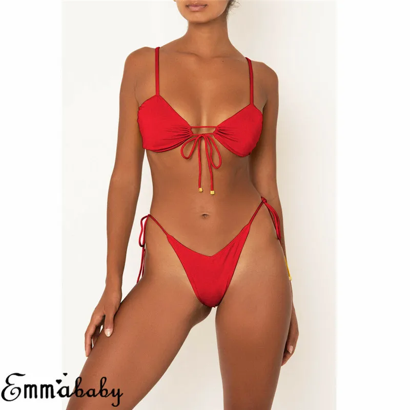 Женский купальник с пуш ап бикини лямкой на шее пляжный костюм для пляжа