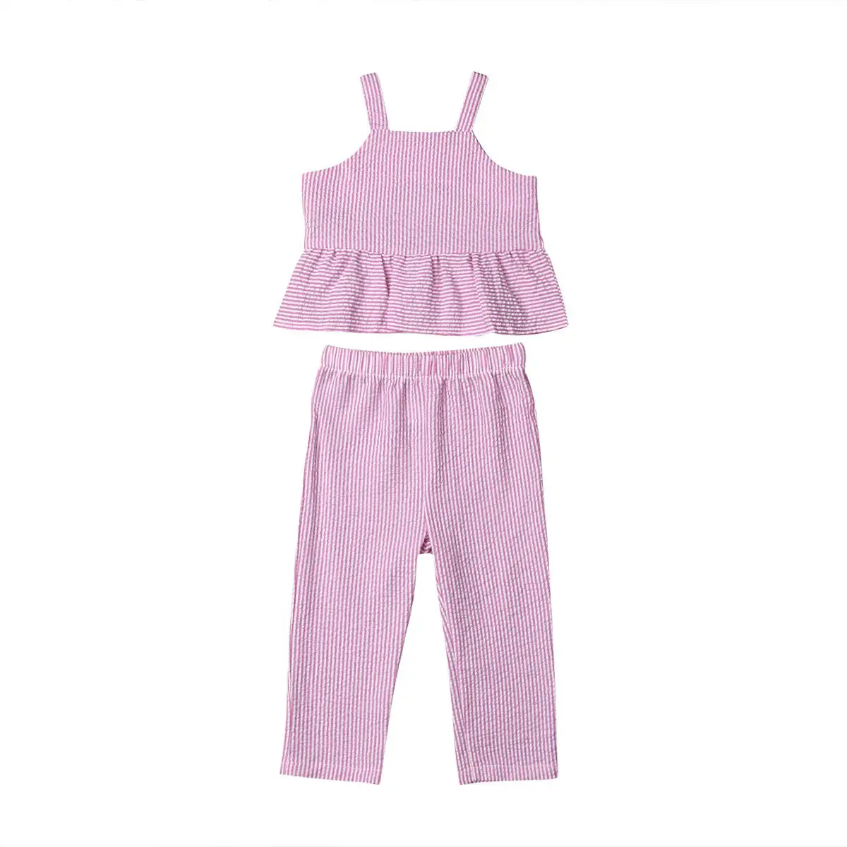 Emmababy 2019 Toddler Kids Baby Girl Outfit Clothes Pink Striped Vest Tops T-shirt+Long Pants 2PCS Set 1-6T | Детская одежда и