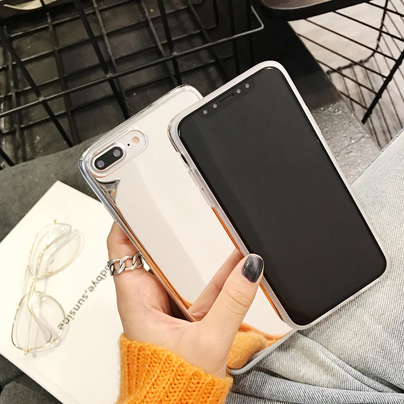 Plating Mirror Phone Cases For iphone 7 plus Case X Xs Max XR Soft TPU Silicone XS 6 8 Back Glossy Cover |