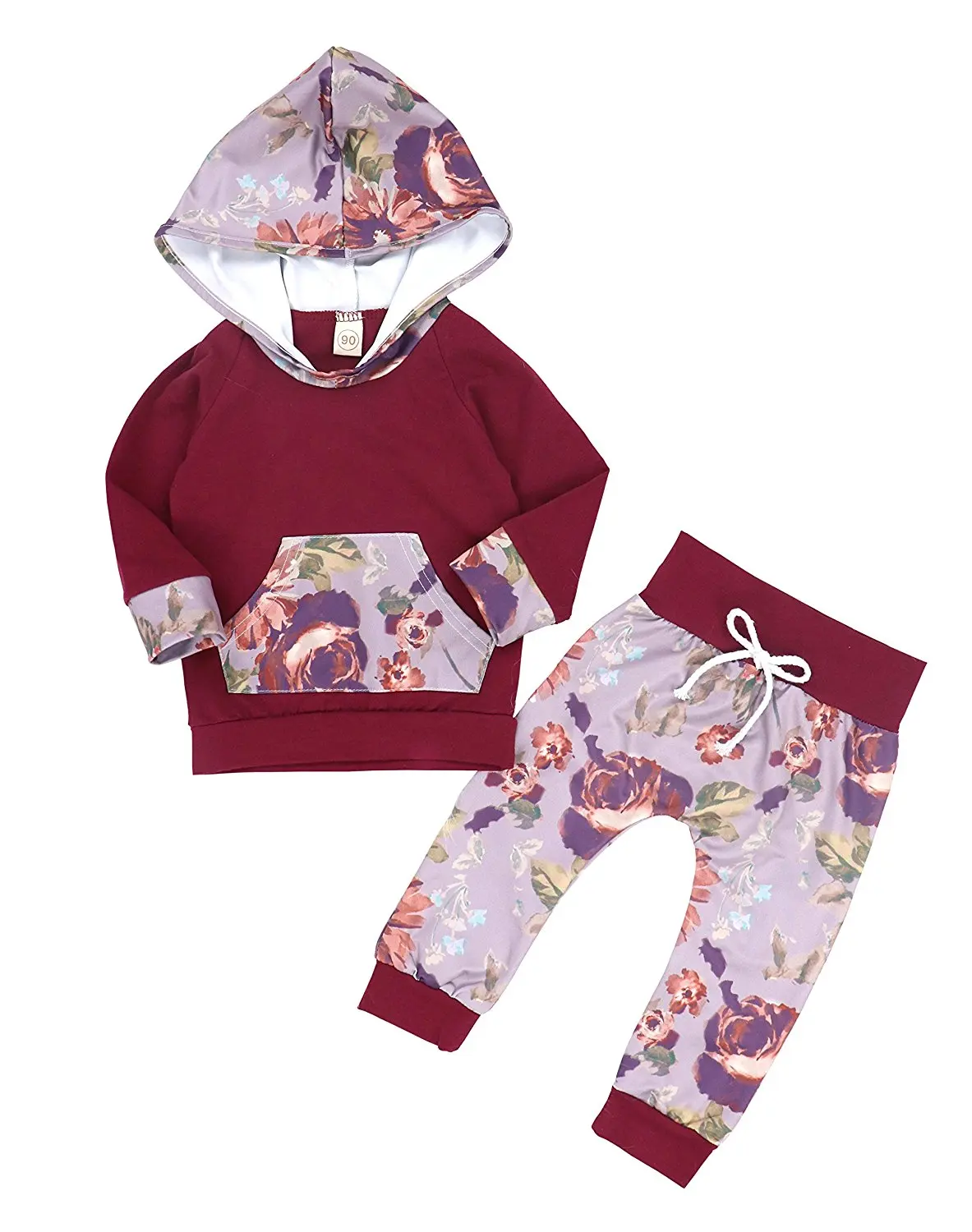 

Oklady Baby Girls Florals Outfit Clothes Set Long Sleeve Hoodie Sweatshirt With Pocket