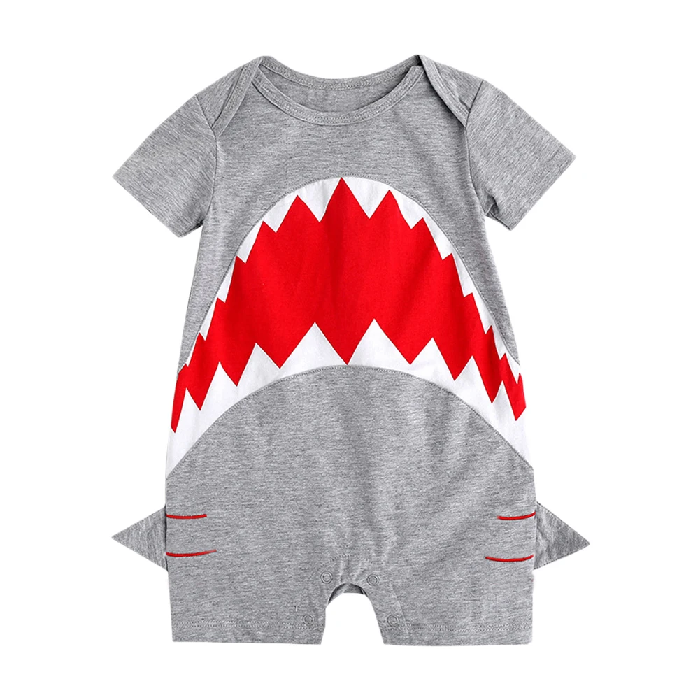 Casual Fashion Newborn Baby Boys Shark Summer Cotton Clothing Short Sleeve Bodysuit Outfits Clothes |