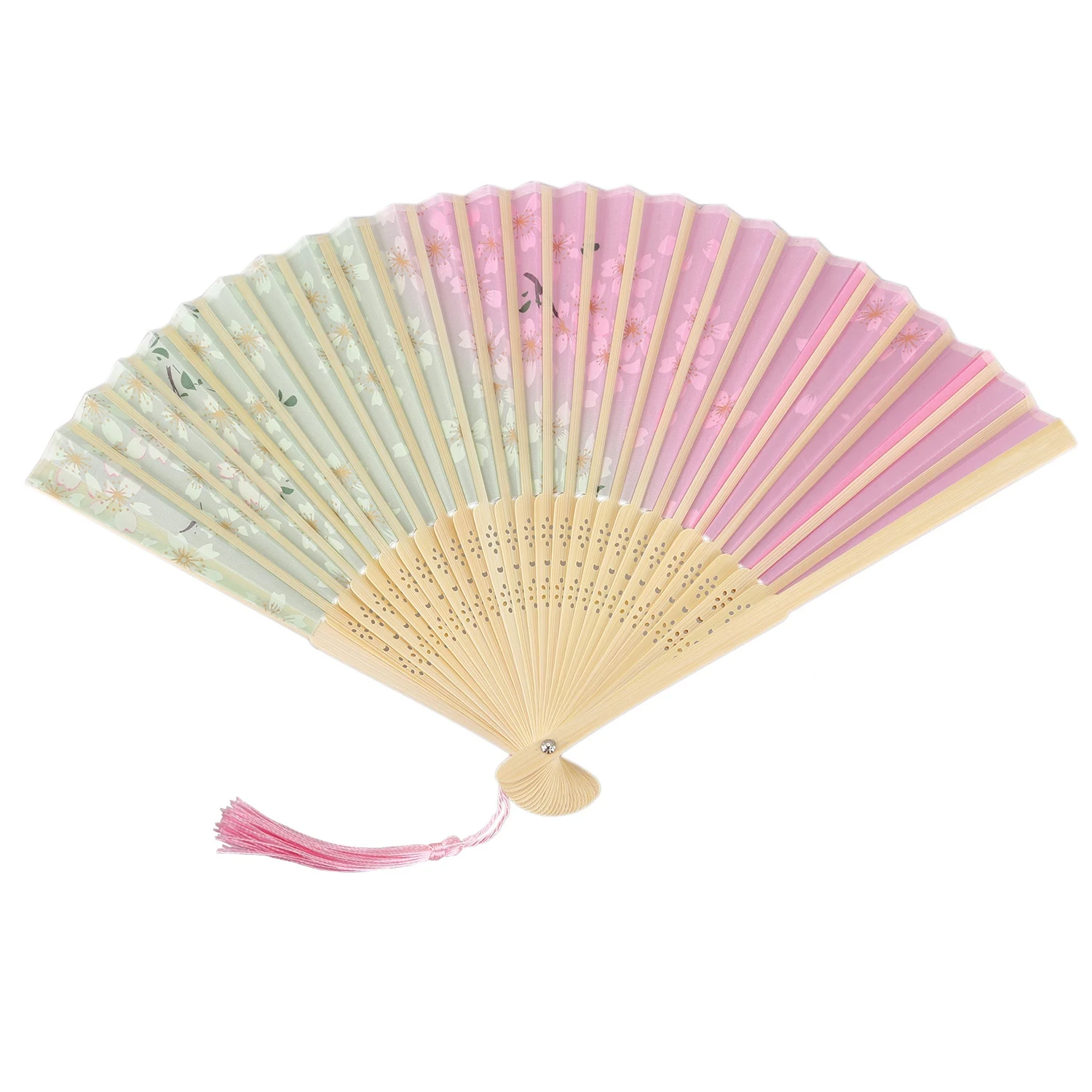 Ручной складной веер с бамбуковой рамкой цветы и парящие бабочки среди цветов