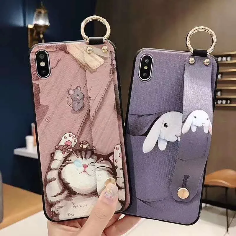 \ 3D чехол с цветочным принтом и держателем на ремешке для iPhone 11 pro max 7 8 PLUS 6 6S