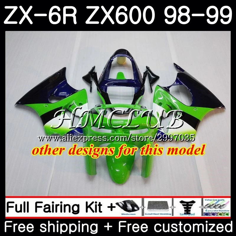 Корпус для KAWASAKI NINJA ZX-636 ZX600 1998 1999 70HC.19 600CC ZX636 ZX6R 98 99 ZX 636 6 R 6R обтекатель с голубым