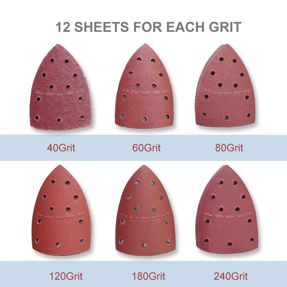 Лидер продаж! 72 Pcs наждачной бумагой Треугольники 11 отверстий наждачная бумага