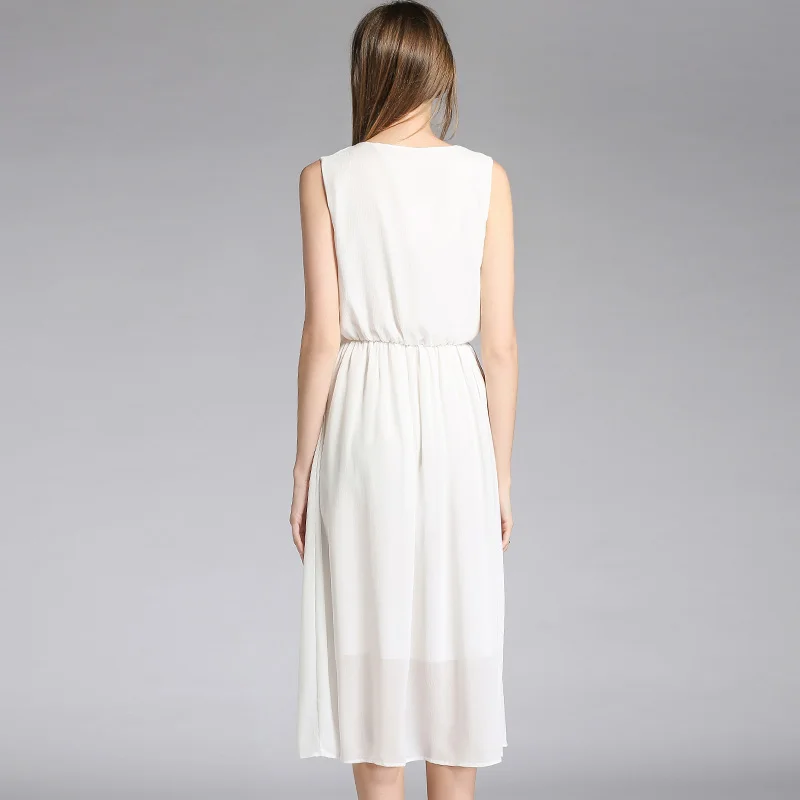 Willstage 2019 summer White chiffon dress Women Bohemian beach Wear seaside resort boho Sleeveless Tassel patchwork | Женская одежда