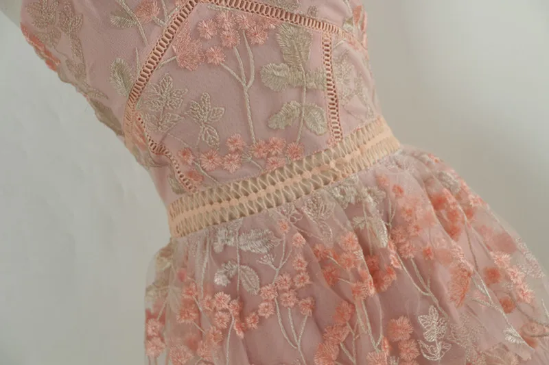 Сексуальная клубная женская одежда Цветочная вышивка кружевное платье розовый