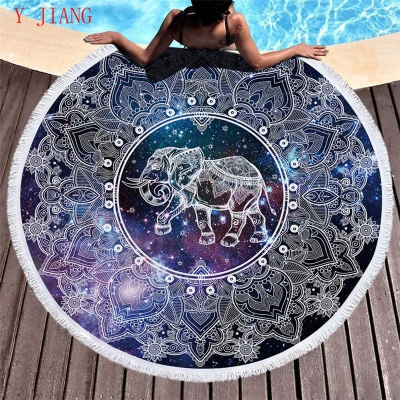 Круглое пляжное полотенце с изображением мандалы волка летнее банное для душа