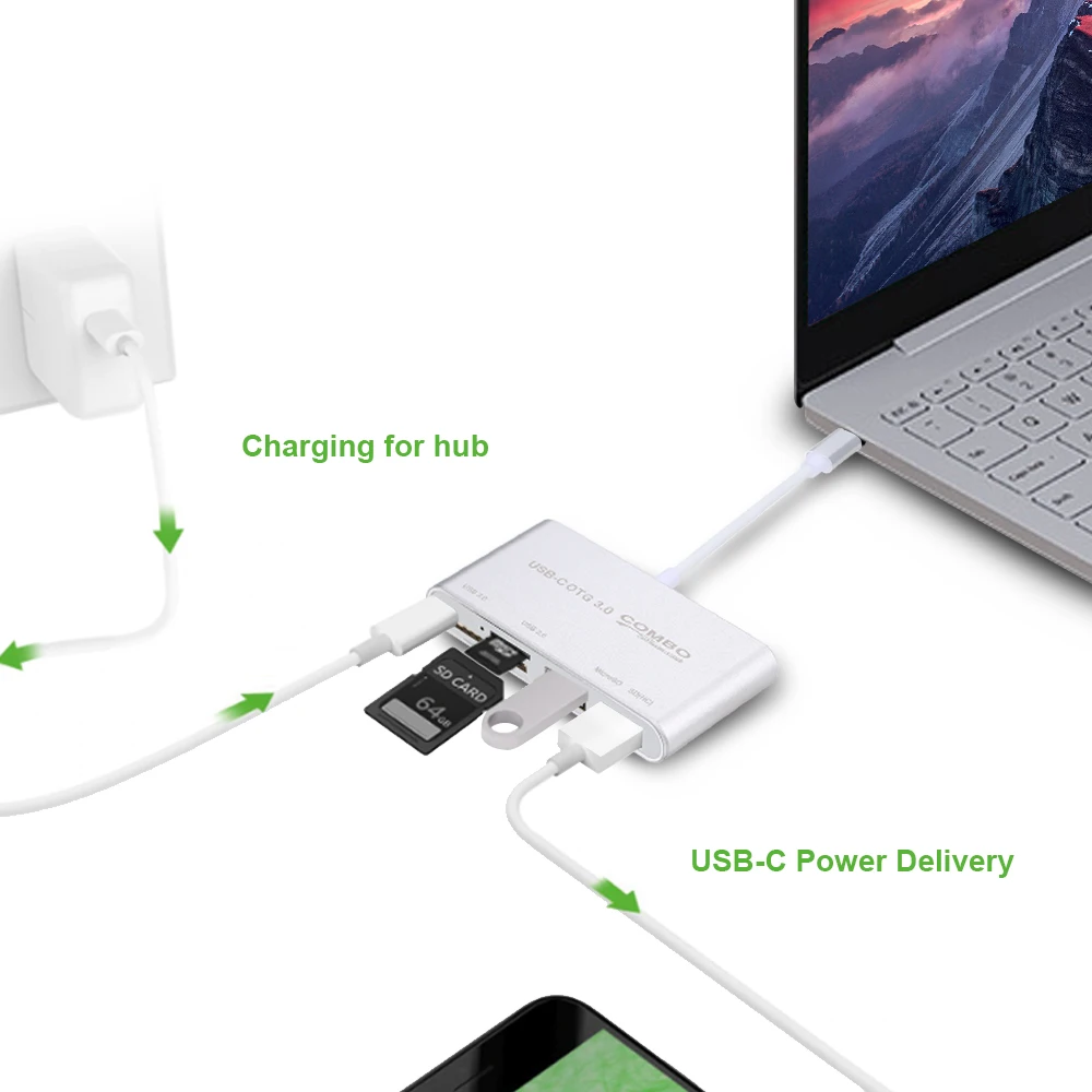 Концентратор USB C 3 1 Type с кардридером 5 в концентратор Type-c OTG комбинированный 0