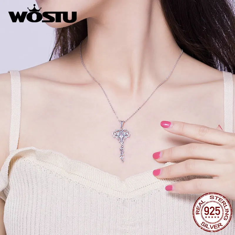 WOSTU, Ретро стиль, цветок, брелок, 925 пробы, Серебряный кулон, длинная цепочка, звено для женщин,, серебро, 925, ювелирное изделие, CQN328