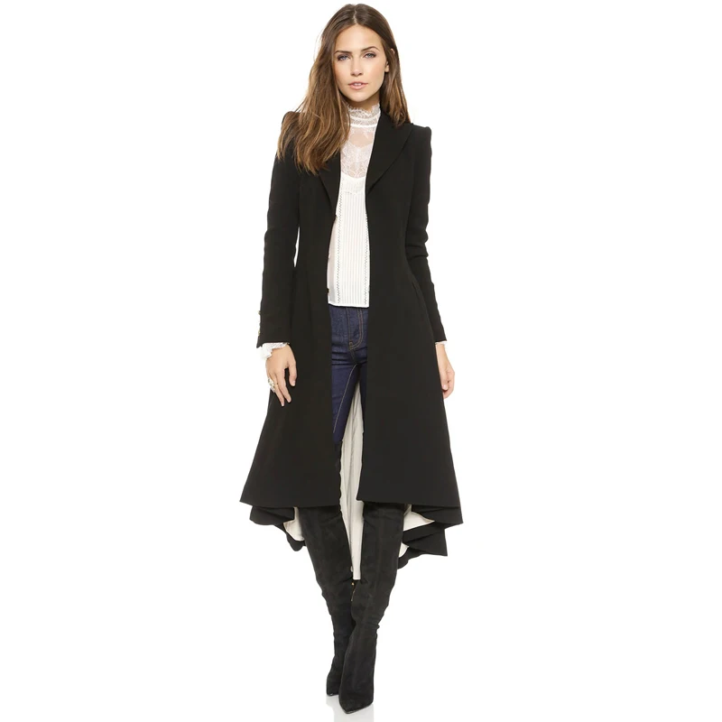 

Fashion Hot Sell Womenwool Blend Coats Black Long Sleeve Trench Coat Ladies Warm Spring Autumn Trends Lady Top Quality Outwears