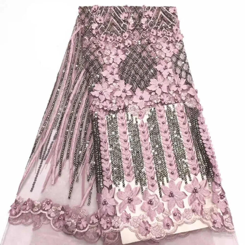 

High quality purple Nigerian french net sequins lace fabric 2019 embroidery beaded African guipure tulle lace fabric with pearls