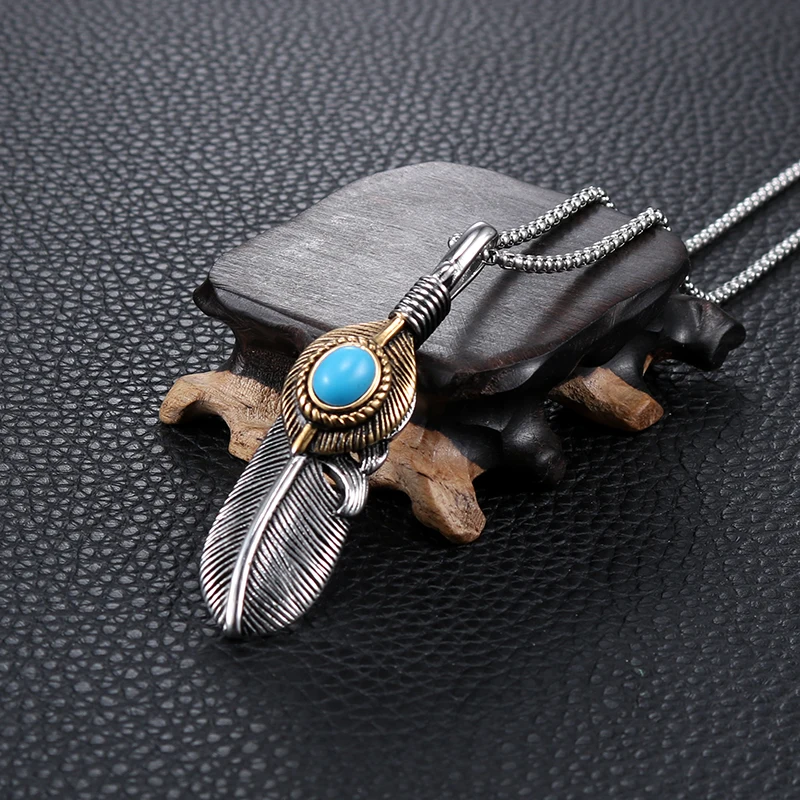 Olowu серебряный с натуральным камнем золотой тон мужское перо ожерелье панк