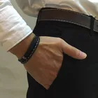 Гравируемый мужской кожаный браслет с двойной нитью из нержавеющей стали