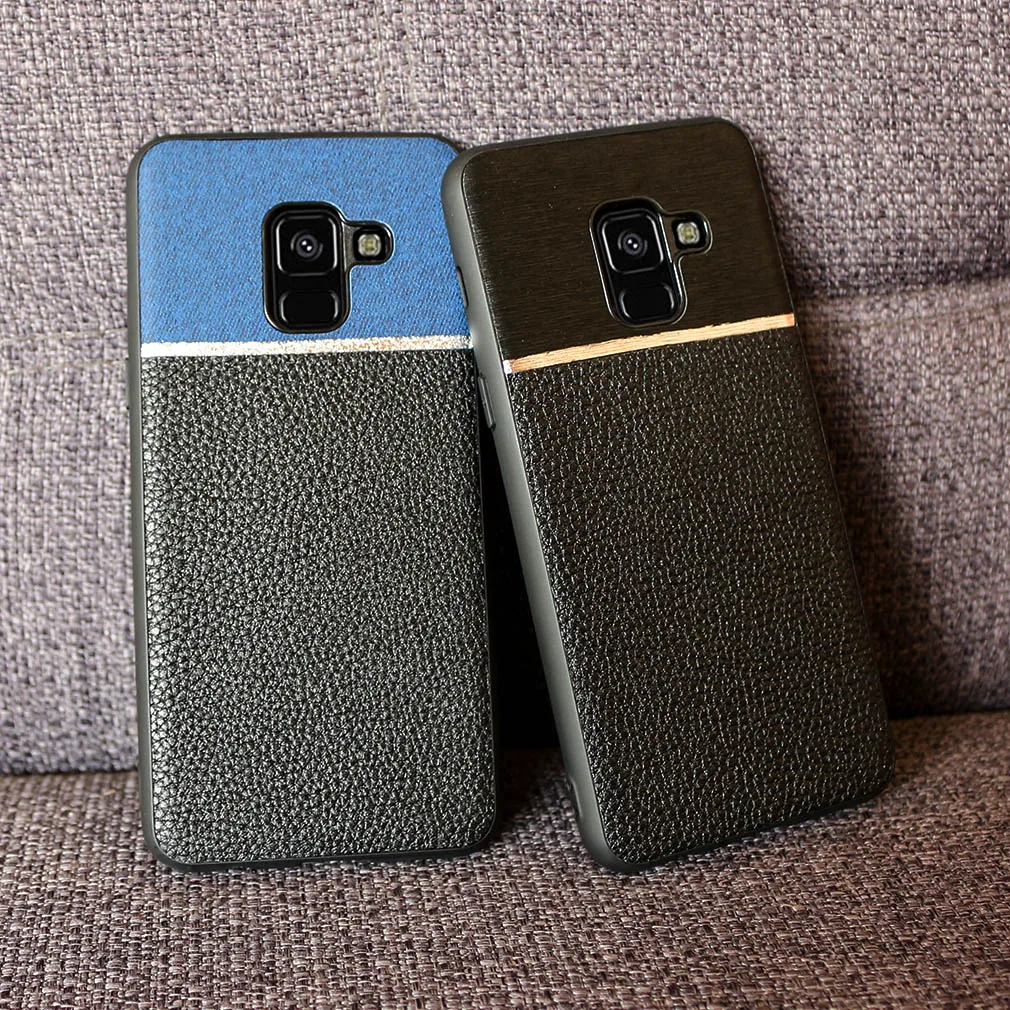 Кожаный чехол для samsung Galaxy A8 2018 мягкий силиконовый + прочный пластиковый задняя