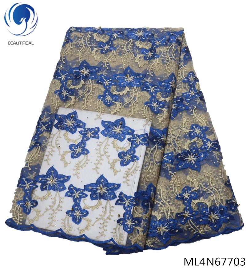 Beautifical lace material mesh fabric embroidery french tulle with flower beads 5 yards per piece ML4N677 | Дом и сад
