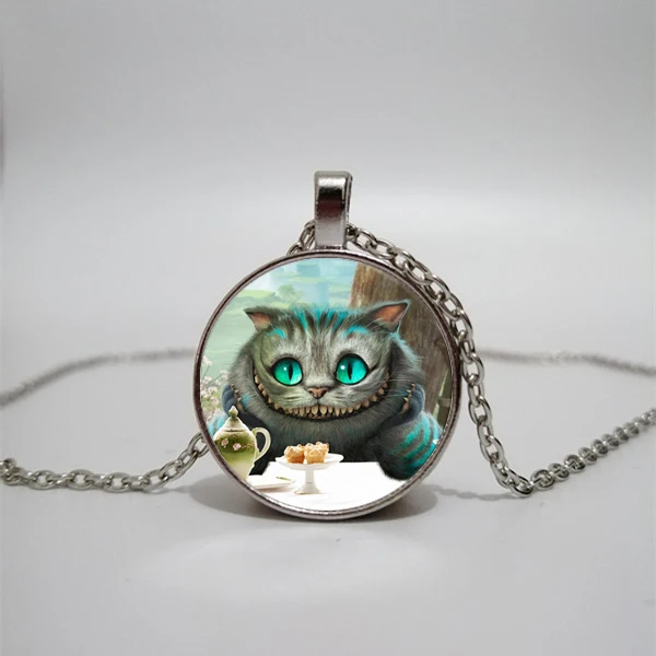 Alice in Wonderland Cat Glass Necklace men and women Jewelry Pendant DIY customized photos custom necklace | Украшения и