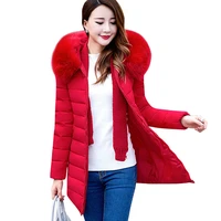 2018 plus size xl 7xl thick parkas women winter coat medium long fur collar solid hooded down cotton padded warm jacket pj80