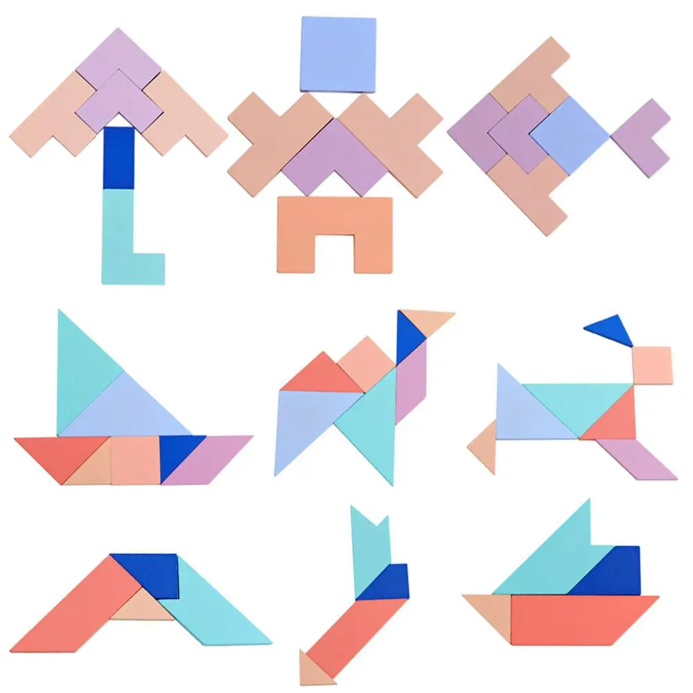 Деревянная головоломка Tangram + Tetris красочная интеллектуальная доска | Игрушки и