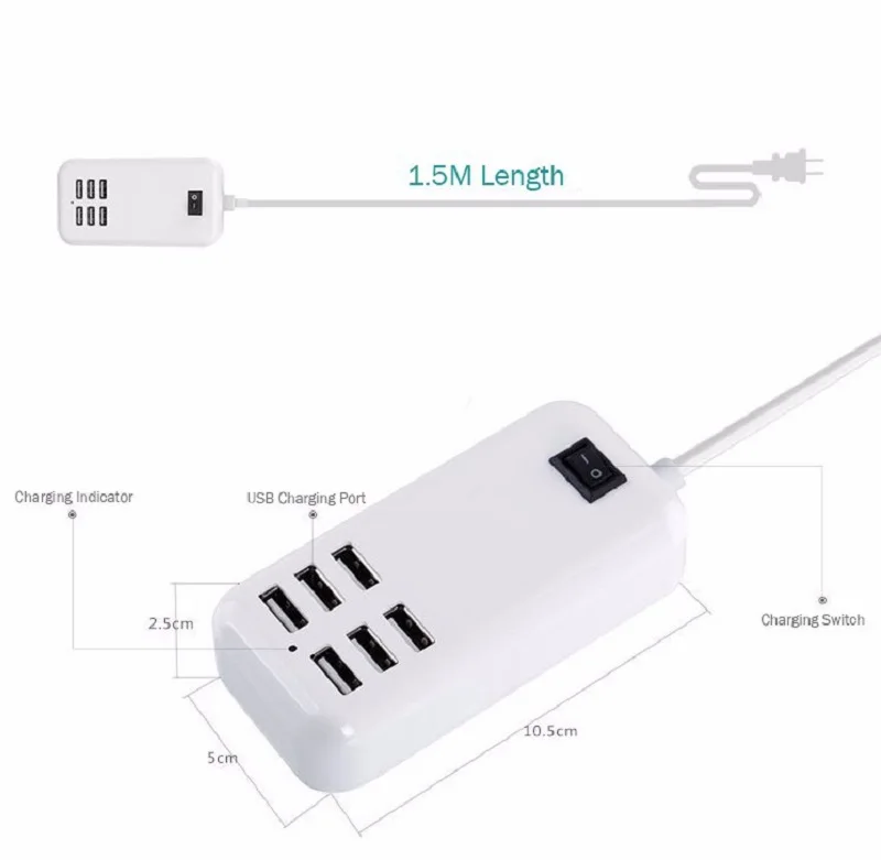 6 Usb портов зарядное устройство концентратор для телефона планшета 20 Вт умная