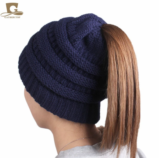 Вязаные зимние шапки женские теплые черные красные шапочки Skullies бант для девочки
