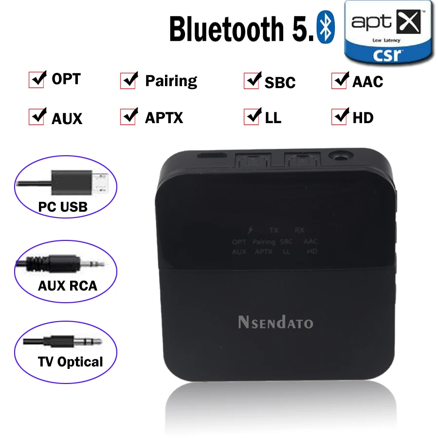 Bluetooth 5 0 музыкальный передатчик приемник беспроводной аудио дисплей aptX HD LL низкая