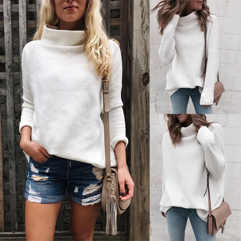 Fashion Casual Loose Solid Women Knit Blouse Turtleneck Jumper Pullover Long Sleeve Autumn Winter Warm Sweater Clothes | Женская одежда