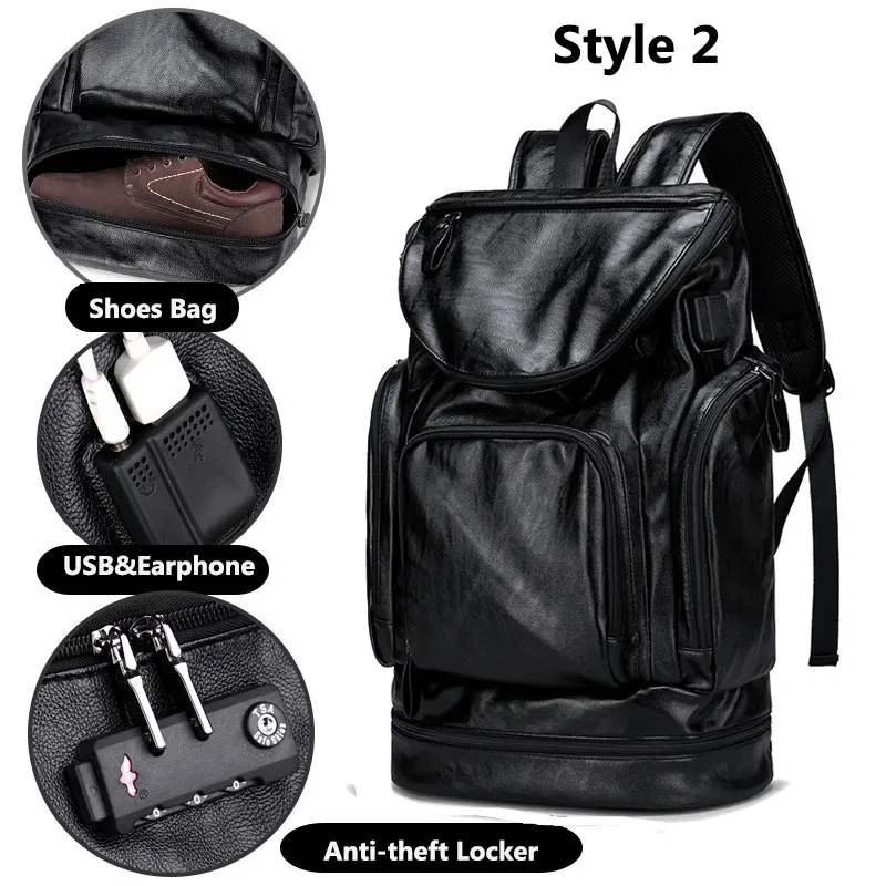

Sexcer Anti-theft USB PU Leather Gym Backpack fitness Men Training Bag With Shoes Storage Travel Duffle Se De Sport Bolsa bag