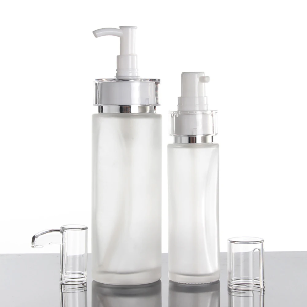

China suppliers 100ml empty skincare lotion/toner container, 100ml lotion glass bottle with long pump