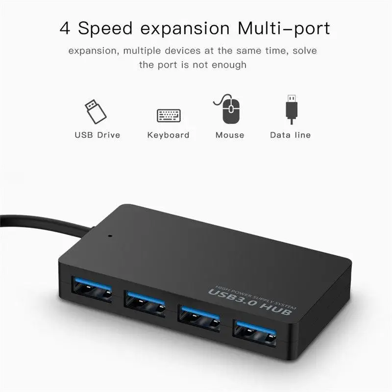 

4-Port USB 3.0 HUB Splitter Expansion PC Laptop Cable Adapter USB 3.0 Hub Splitter 5G Mbps For computers scanners r30