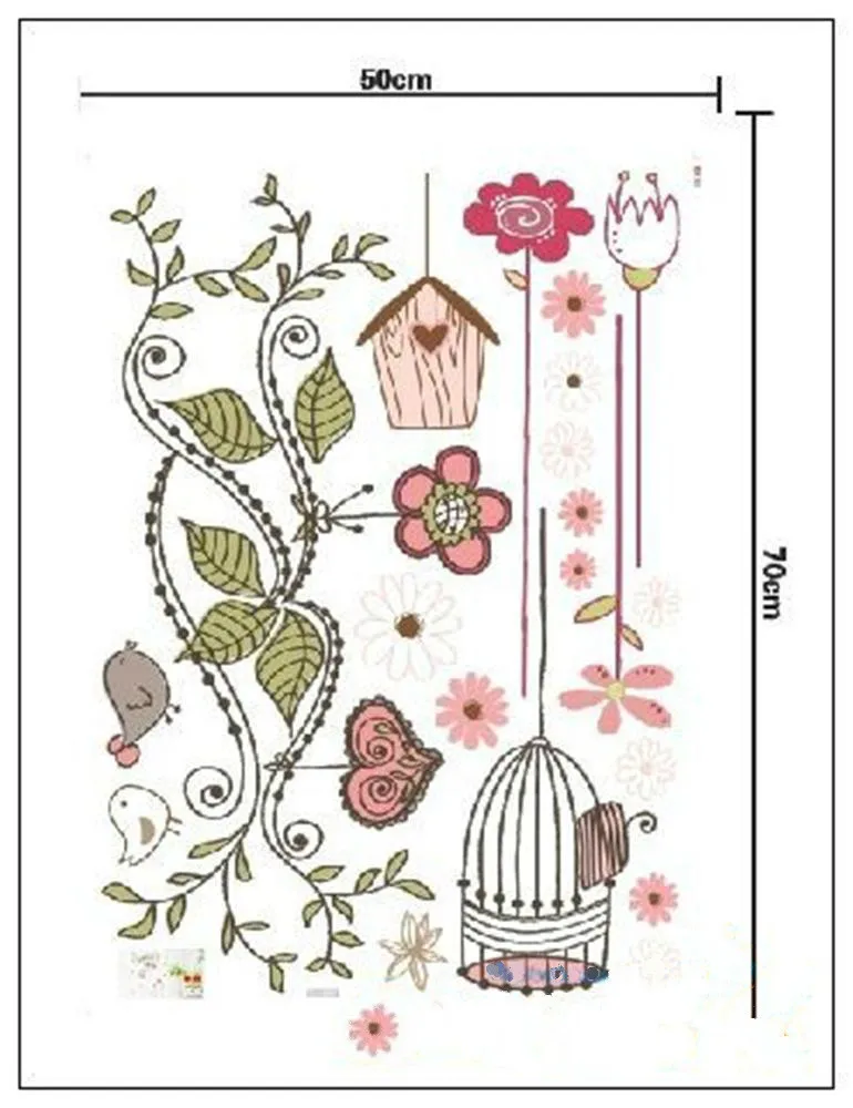 Peel And Sticker Wall Decor Decals Pvc Baby Room Decoration Flower Bird Cage House 50x70 Cm Favourite | Дом и сад