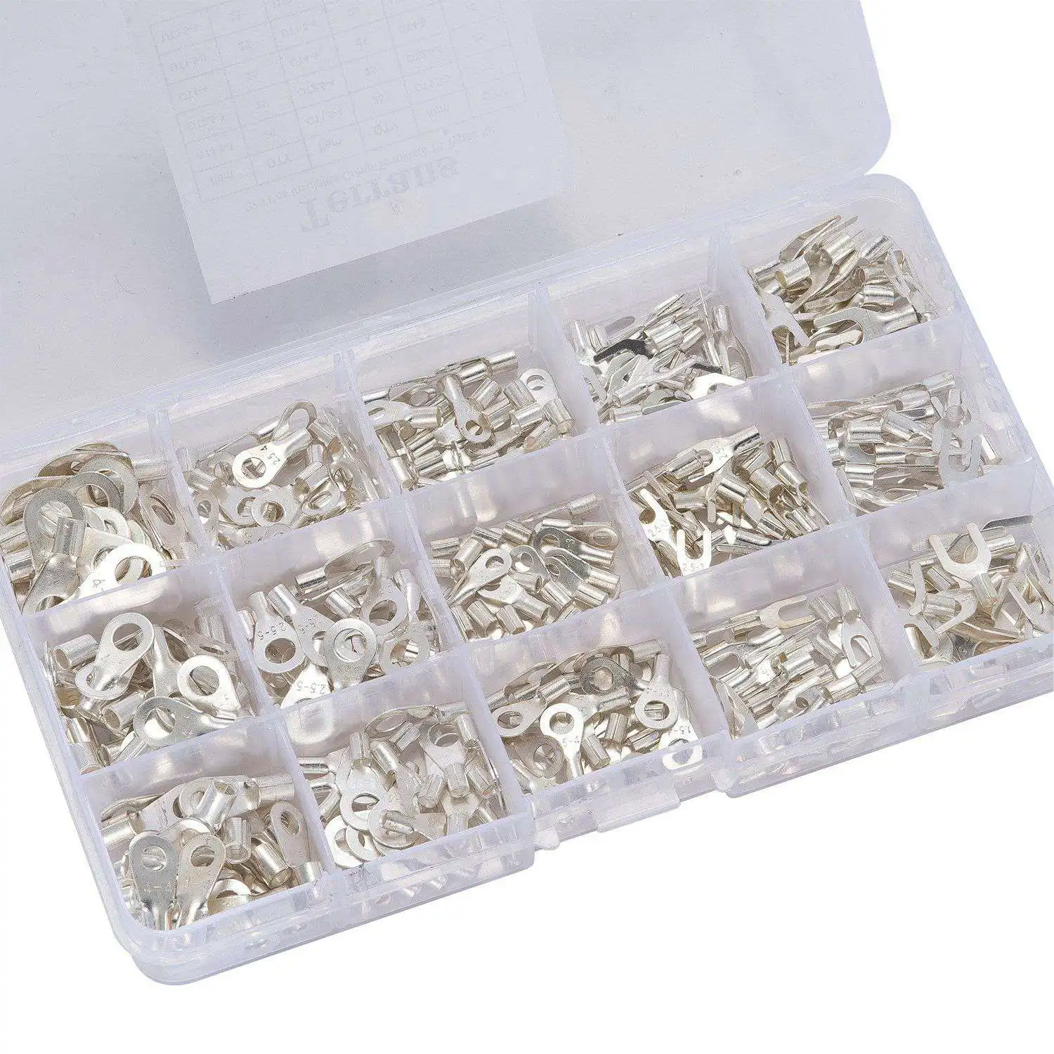 375 Pcs 15 in 1 Non-Insulated Ring Fork U-type Terminals Tin-Plated Copper Assortment Kit Cable Wire Connector Crimp Обустройство