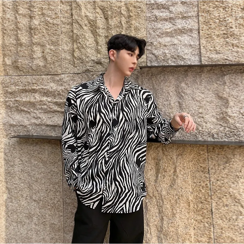Модная рубашка с длинными рукавами и принтом зебры для мужчин Camisa Masculina вечеринки