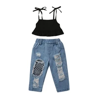 2019 1 6t toddler kids baby girls vest topsripped fish net jeans pants outfits clothes 2pcs summer set