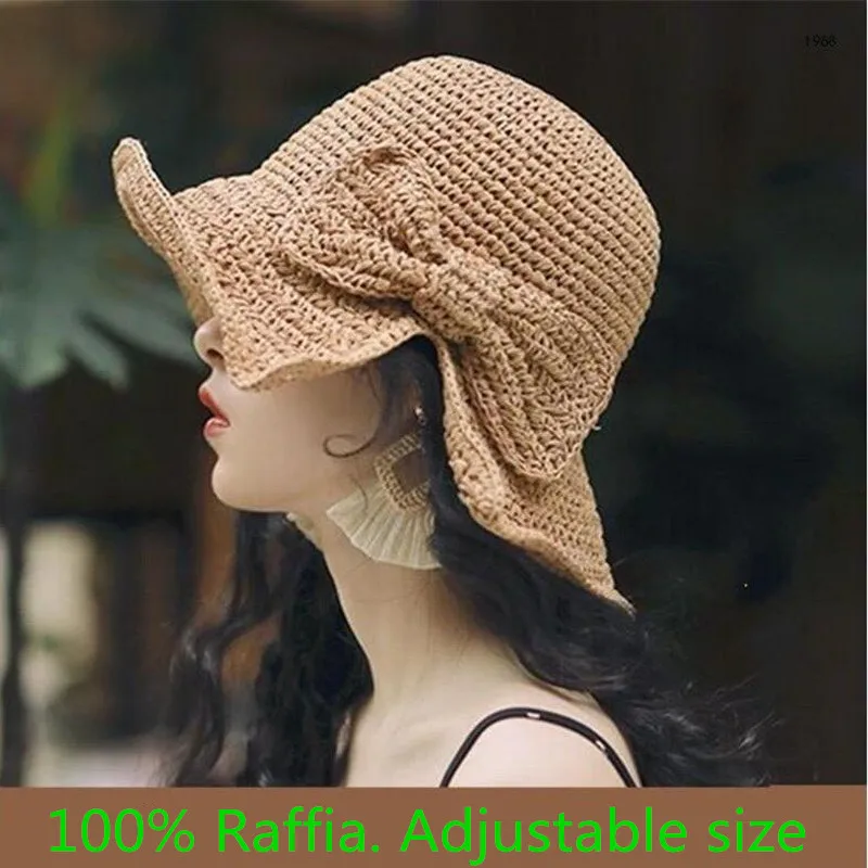 Шляпа женская Соломенная из рафии модная Панама от солнца с козырьком для пляжа