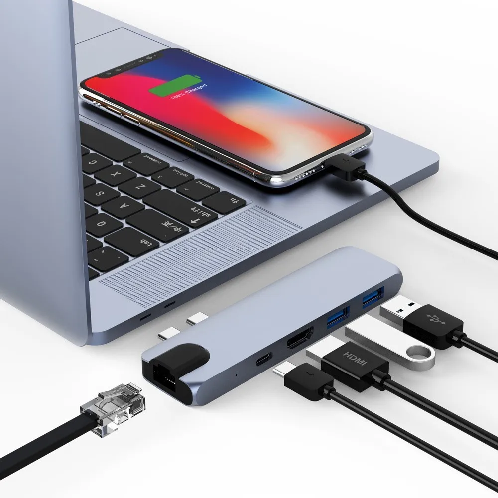 Адаптер Thunderbolt 3 для USB C-концентратора адаптер HDMI 4K RJ45 Gigabit Ethernet с 0 1000 Мбит/с порт