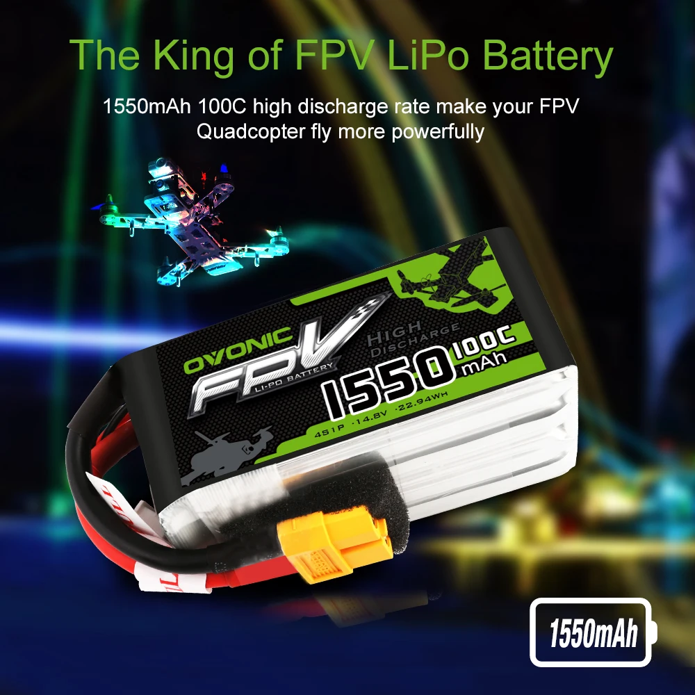 2 упаковки OVONIC 1550mAh 4S 100C Max 200C 14 8 V Lipo Battery XT60 Plug FPV Racing Drone Quadcopter Racer|Детали и