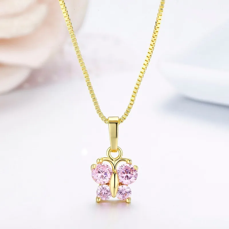 Подвеска чокер Женская/Детская милое ожерелье с розовым кубическим цирконием и