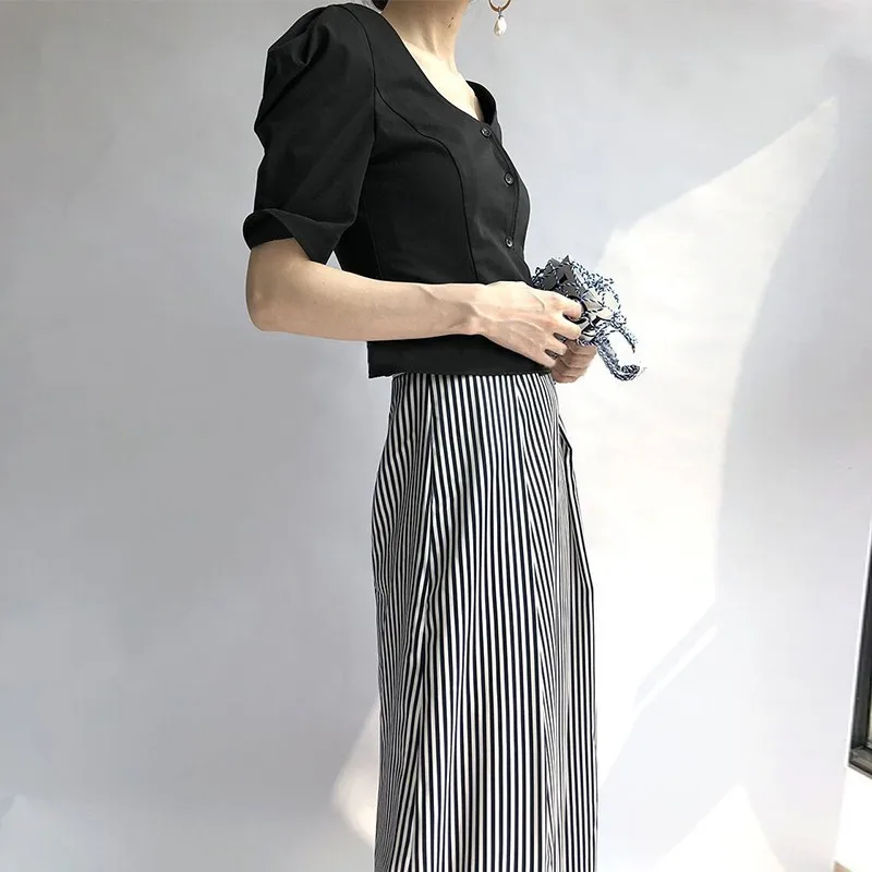 TWOTWINSTYLE винтажные рубашки блузка для женщин с круглым вырезом пышным рукавом