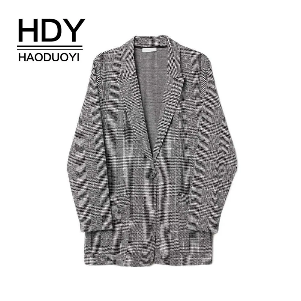 Куртка HDY Haoduoyi простой клетчатый блейзер в стиле ретро с узкими отворотами и