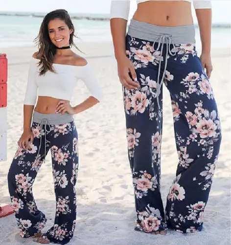Femmes Boho Pantalon повседневные свободные винтажные большие брюки палаццо женские