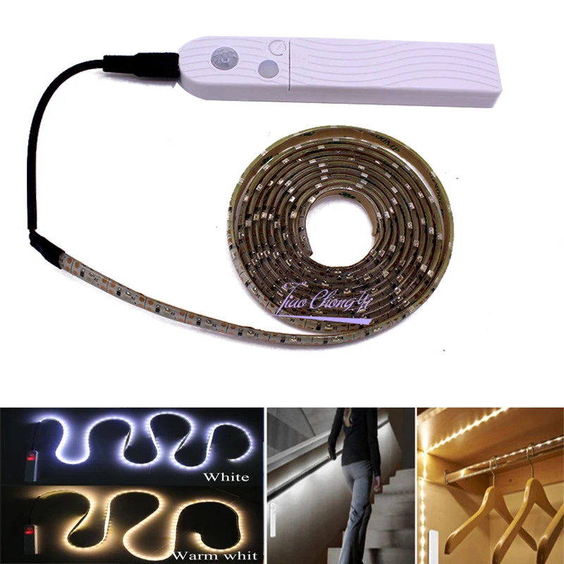 Tira de LED con Sensor de movimiento inalámbrico para interiores, luz nocturna con batería, lámpara para debajo de la cama, armario, armario, escaleras, 2835 SMD