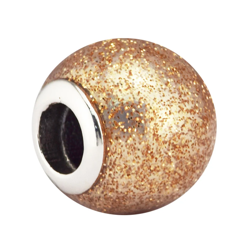 100% 925 Sterling Silver Glitter Ball Charm Rose Golden Enamel Beads Fits Pandora Bracelets for Women DIY Jewelry kralen | Украшения и