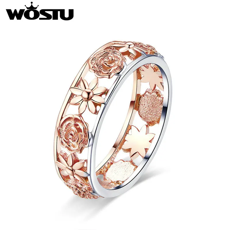 WOSTU 2019 Горячая Мода розовое золото цвет цветок кольца Элегантные Модные