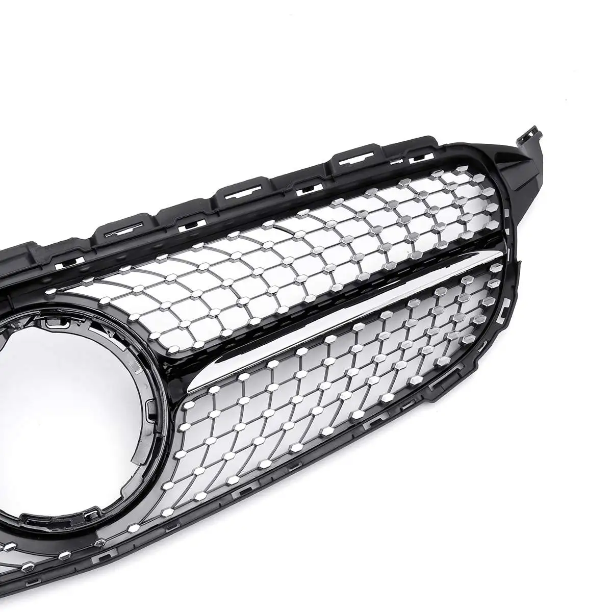 

New Diamond Style Car Front Grille Grill Cover Trim For Mercedes For Benz W205 C200 C300 C250 2019+ Golssy Black / Chrome Silver