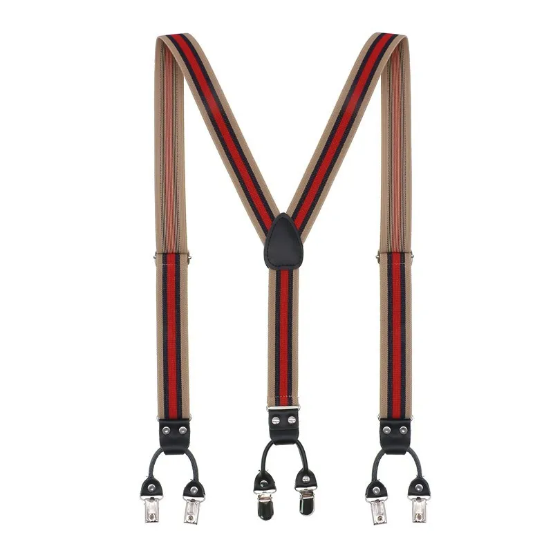 Мужские кожаные подтяжки шириной 3 см регулируемые в полоску с 6 зажимами