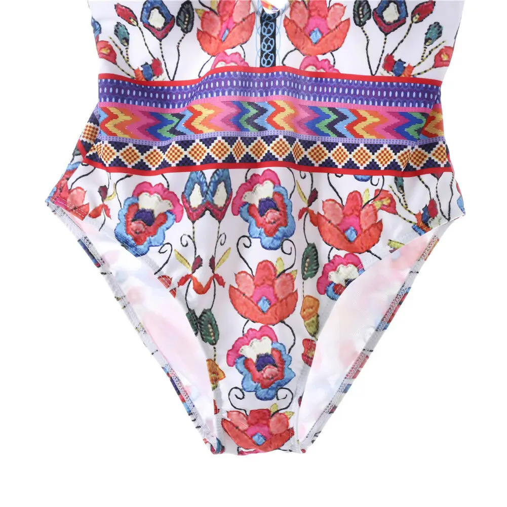 2019 Newest Hot Women One-Piece Swimsuit Beachwear Swimwear Floral Printed Deep V Backless Push-up Monokini Bikini Bathing | Спорт и
